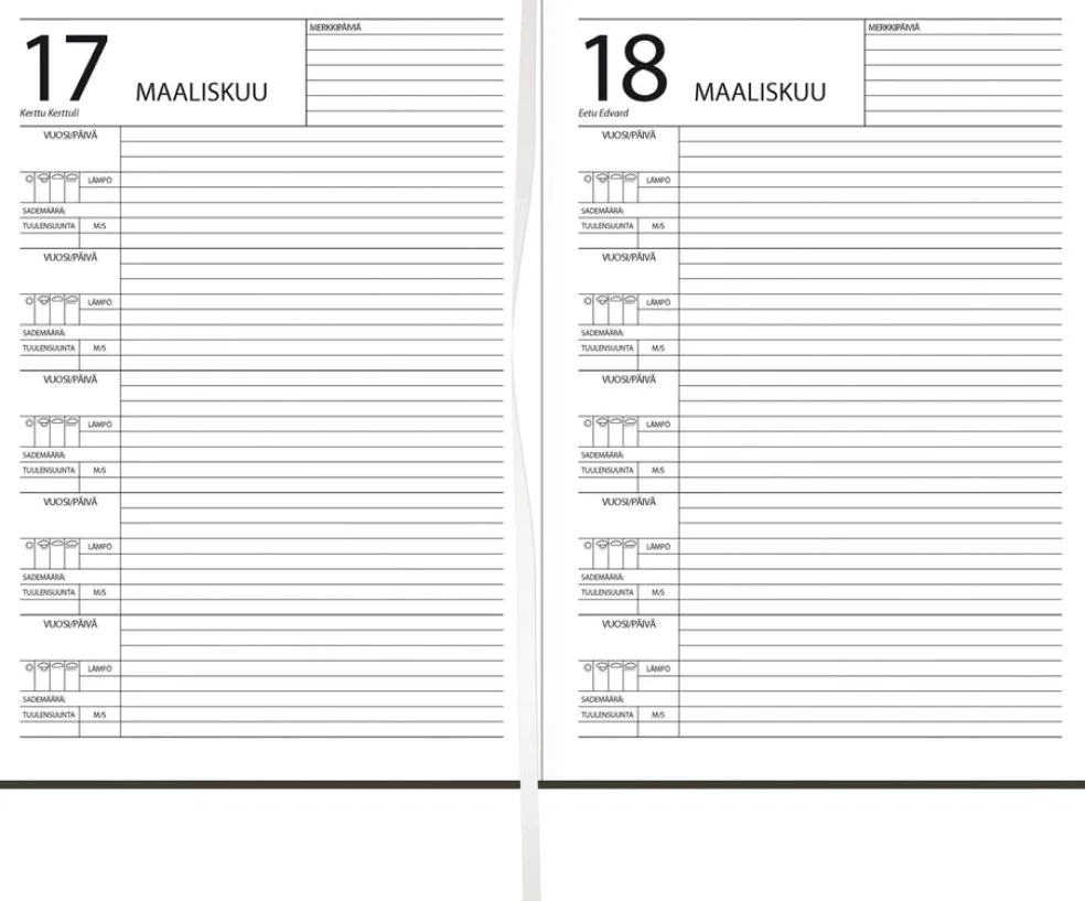 5 vuoden kalenteri, päiväämätön, harmaa