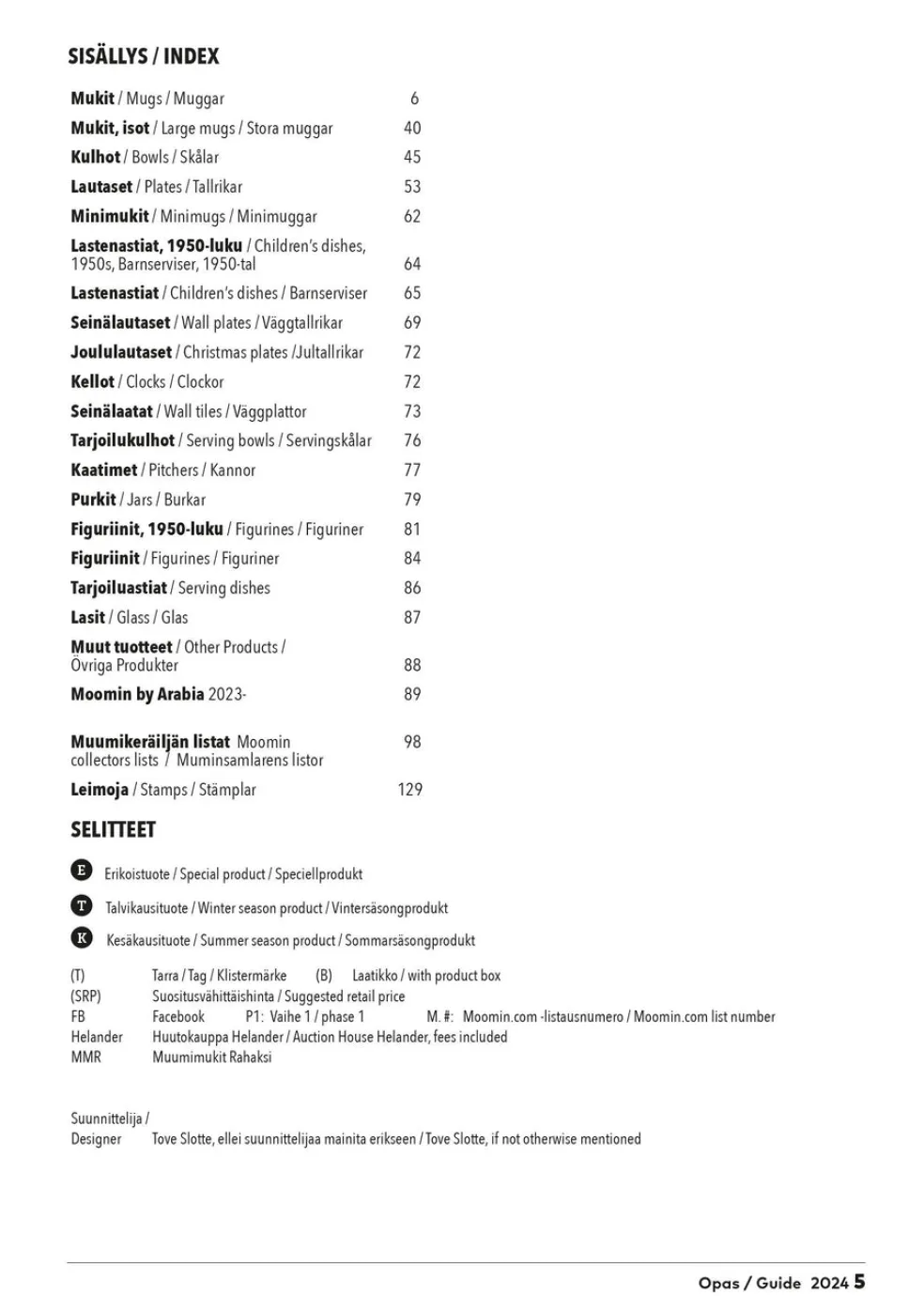 Arabia Muumi: tunnistusopas ja arviohinnasto 2024