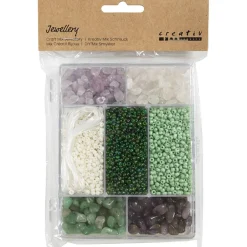 Askartelupakkaus kristallihelmet vihreät ja liilat sävyt