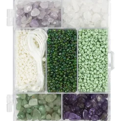 Askartelupakkaus kristallihelmet vihreät ja liilat sävyt