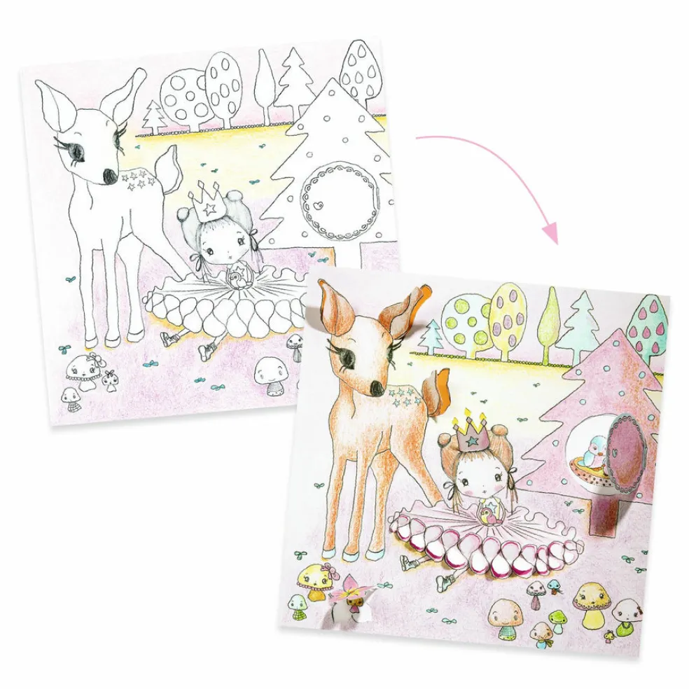 Askartelusetti prinsessa Pupi värityskuvat kurkistusluukuilla Djeco