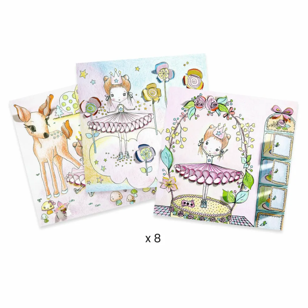 Askartelusetti prinsessa Pupi värityskuvat kurkistusluukuilla Djeco