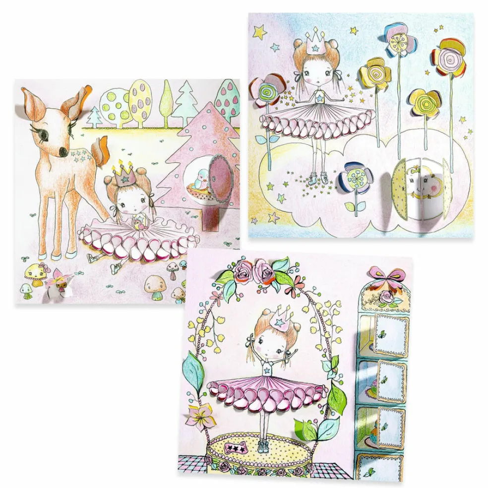 Askartelusetti prinsessa Pupi värityskuvat kurkistusluukuilla Djeco