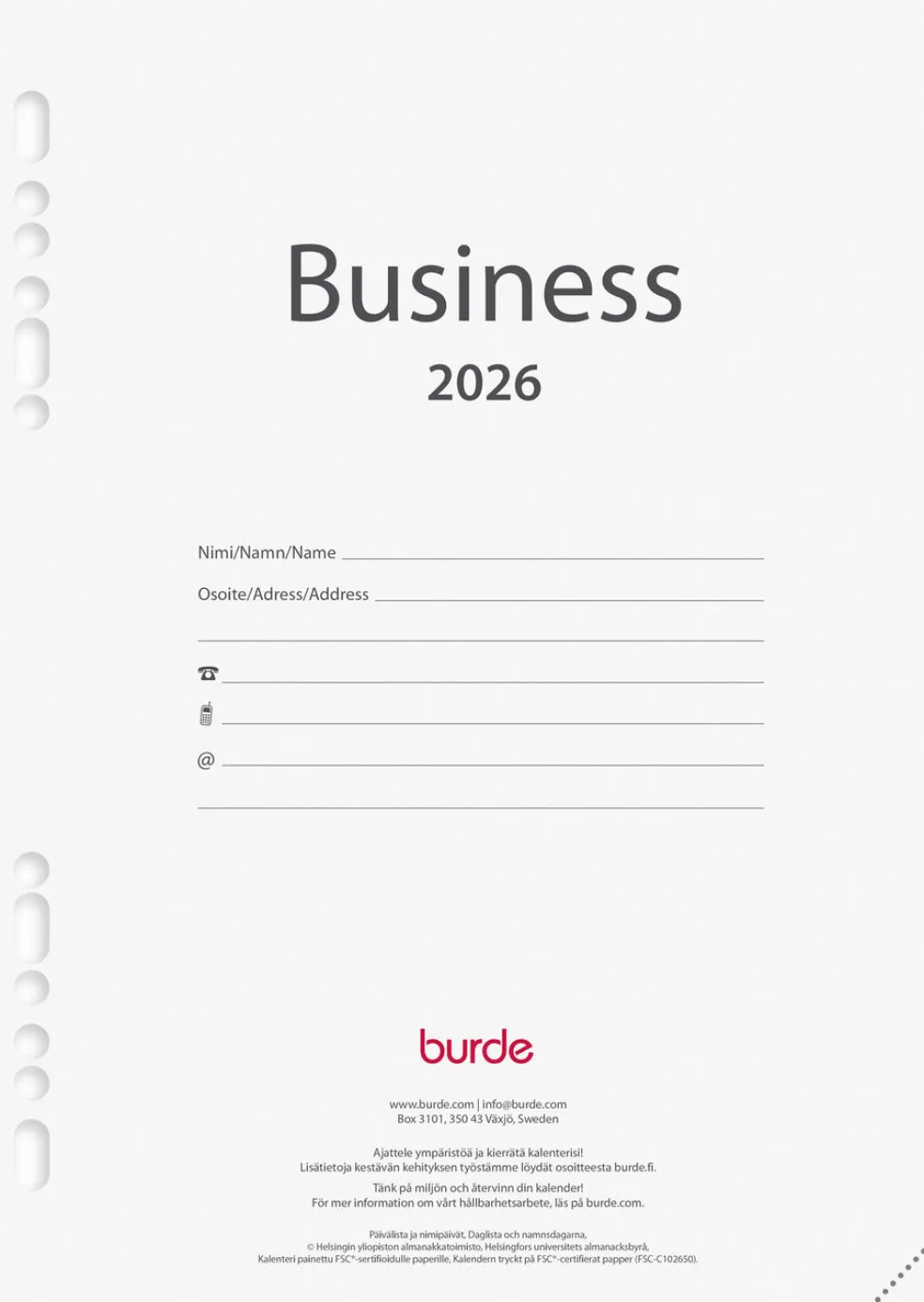 Business kalenteripaketti 12 kk 2026