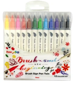 Huopakynä kaksipäinen 12 kpl Pentel BrushSignPen Twin