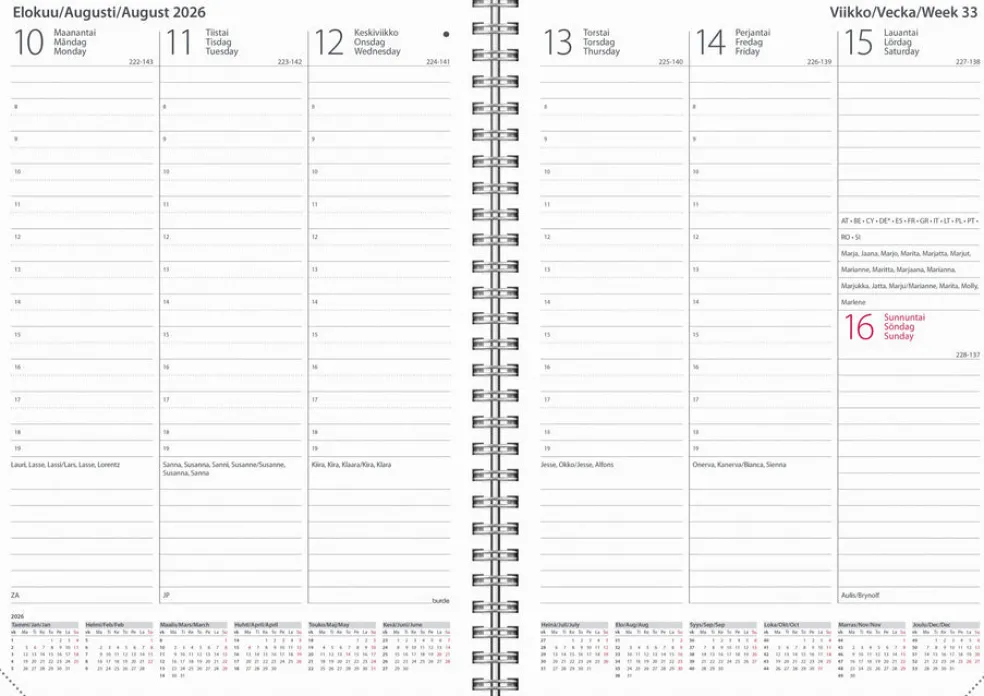 Iso Notes (kalenteri + kierrevihko) musta keinonahka 2026