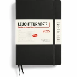 Kalenteri A5 Weekly Planner & notebook 2025 Leuchtturm1917 Black kovakantinen pistesivut