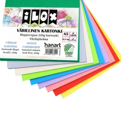 Kartonkilajitelma A5/80 arkkia, 220g, 9 väriä, 0,5kg