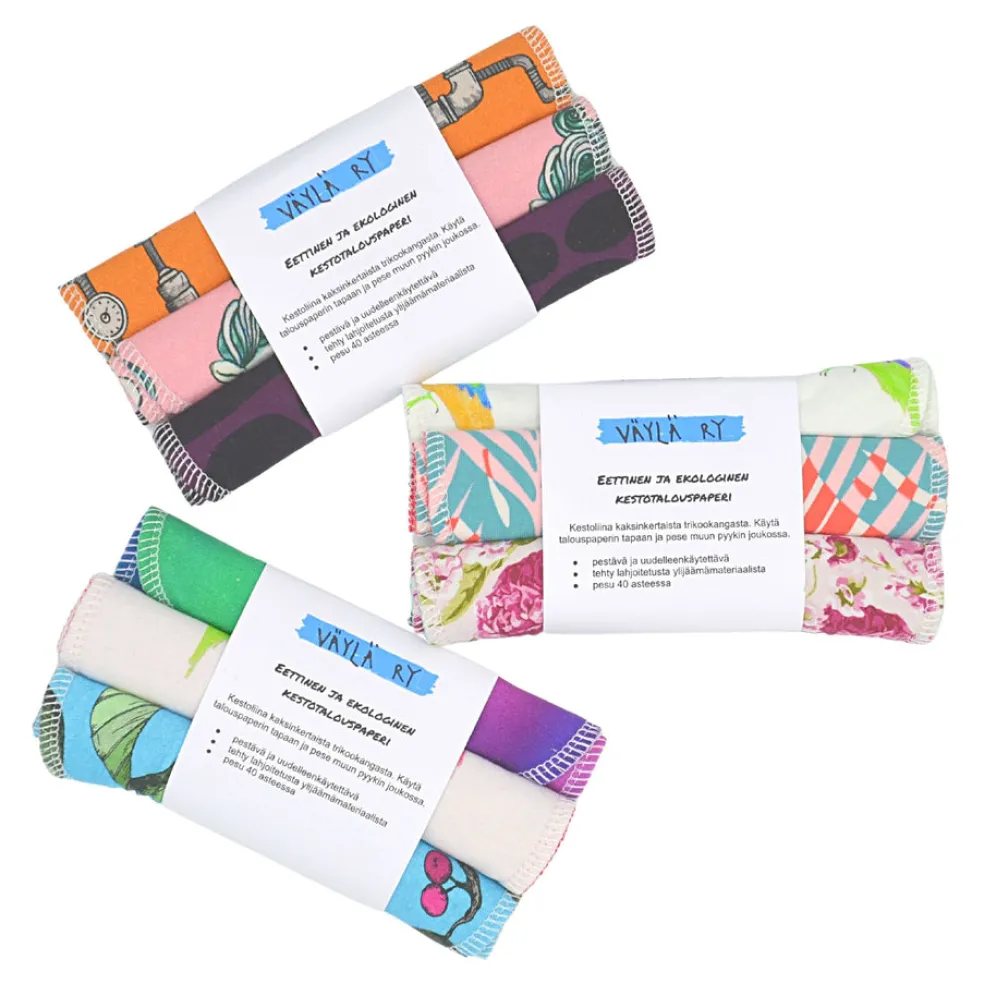 Kestotalouspaperi 3 kpl, lajitelma, yksilölliset kuosit Väylä ry