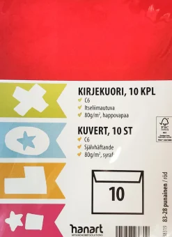 Kirjekuori ILOX C6 10 kpl punainen, itseliimautuva