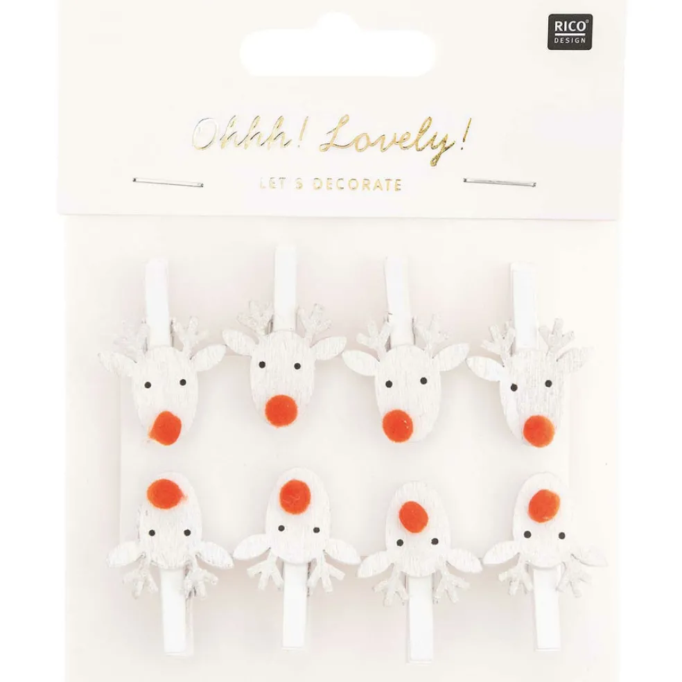 Koristepyykkipoika 8 kpl poro valkoinen Rico Design