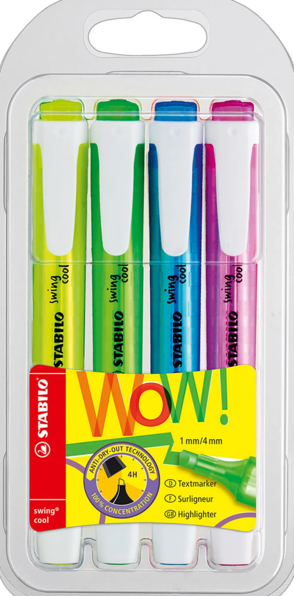 Korostuskynä Stabilo Swing Cool 4 väriä