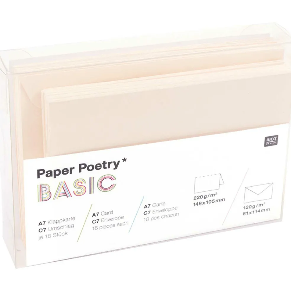 Korttipohja ja kirjekuori A7/15 kpl luonnonvalkoinen Rico Design