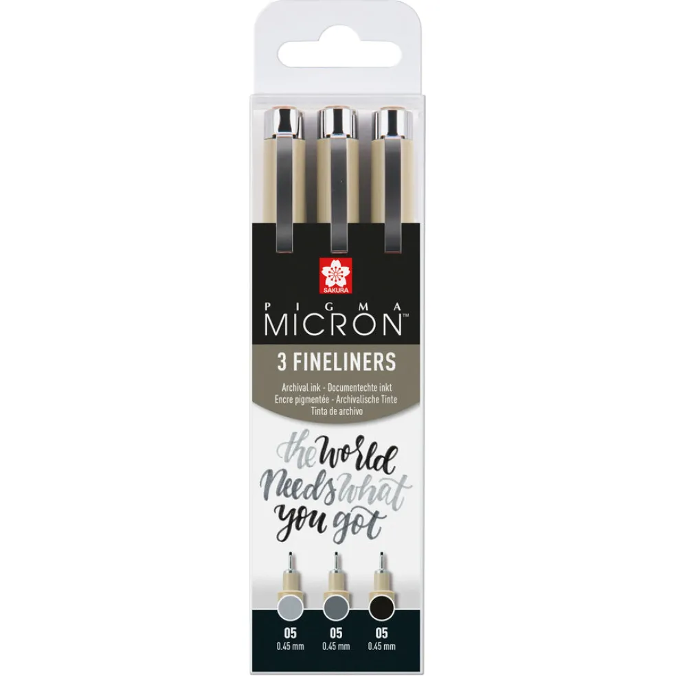Kuitukärkikynä Sakura Pigma Micron 3 kpl 05 Black & Grey Set