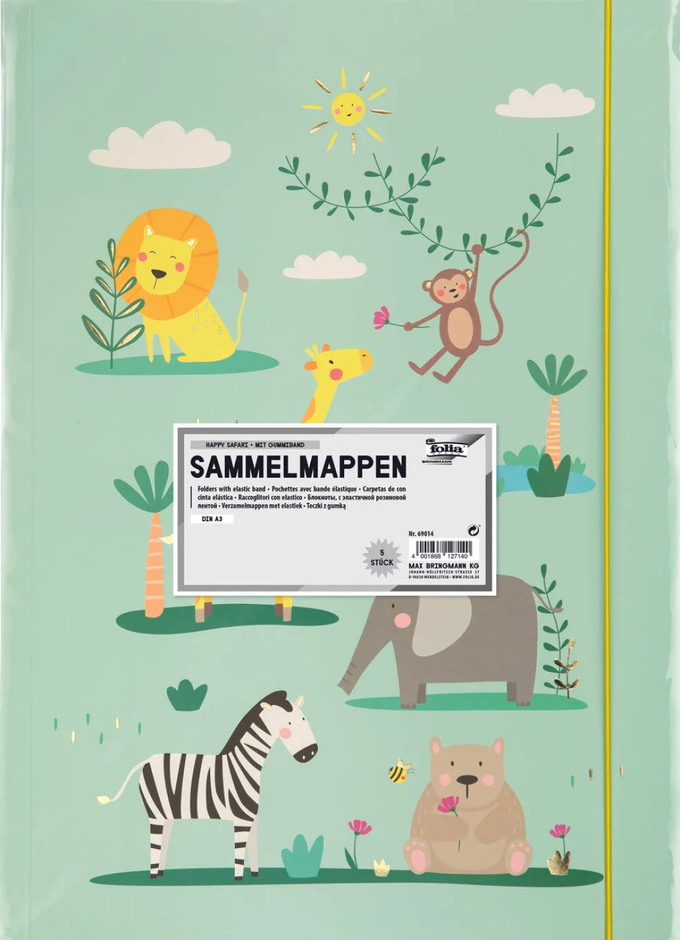 Kulmakuminauhakansio A3 Safari kuminauhalla