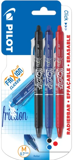 Kuulakynä 3 kpl Pilot Frixion Clicker 0.7 musta, sininen, punainen