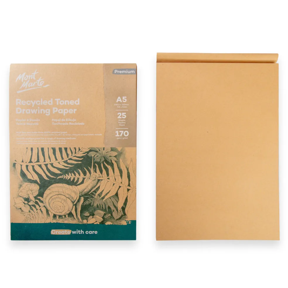 Luonnoslehtiö A5/25 arkkia ruskea kierrätyspaperi 170gsm Mont Marte