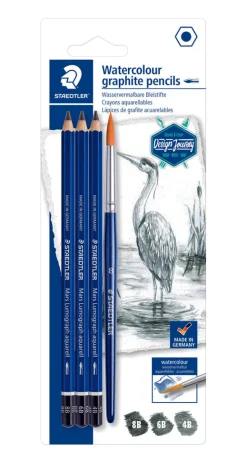 Lyijykynä vesiliukoinen 4B, 6B, 8B ja sivellin Staedtler