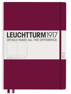Muistikirja A4+ Leuchtturm1917 Slim Hard Port Red plain, kovakantinen blanco