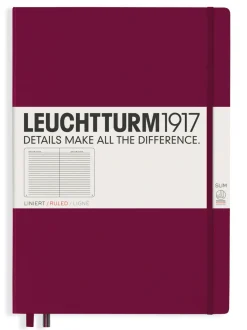 Muistikirja A4+ Leuchtturm1917 Slim Hard Port Red ruled, kovakantinen viivallinen