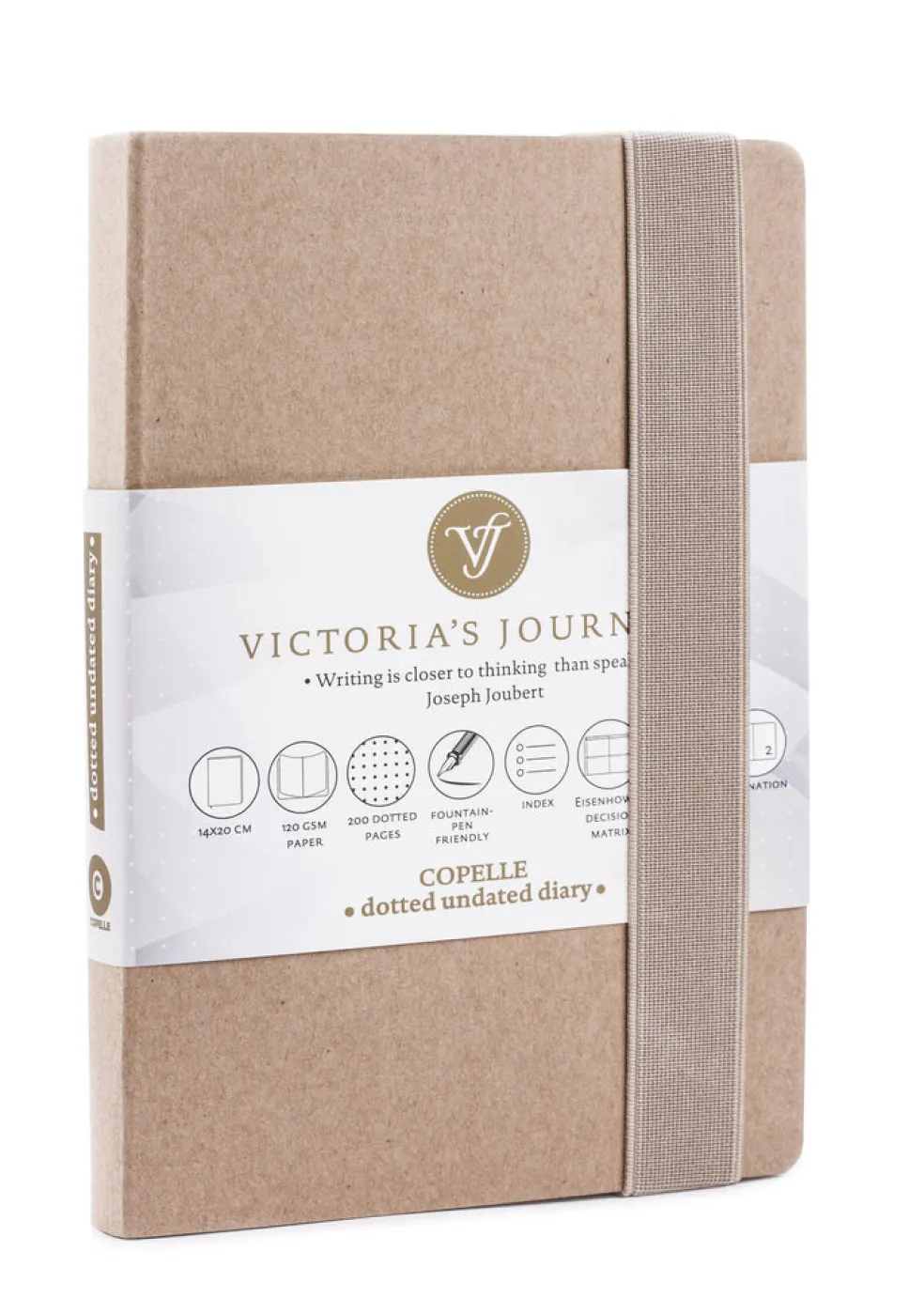 Muistikirja 14x21 cm ekoruskea Victorias Journals Copelle pistesivut