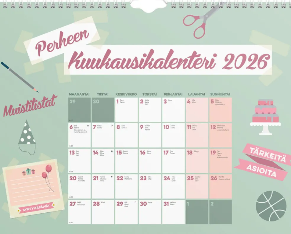 Perheen kuukausikalenteri 2026