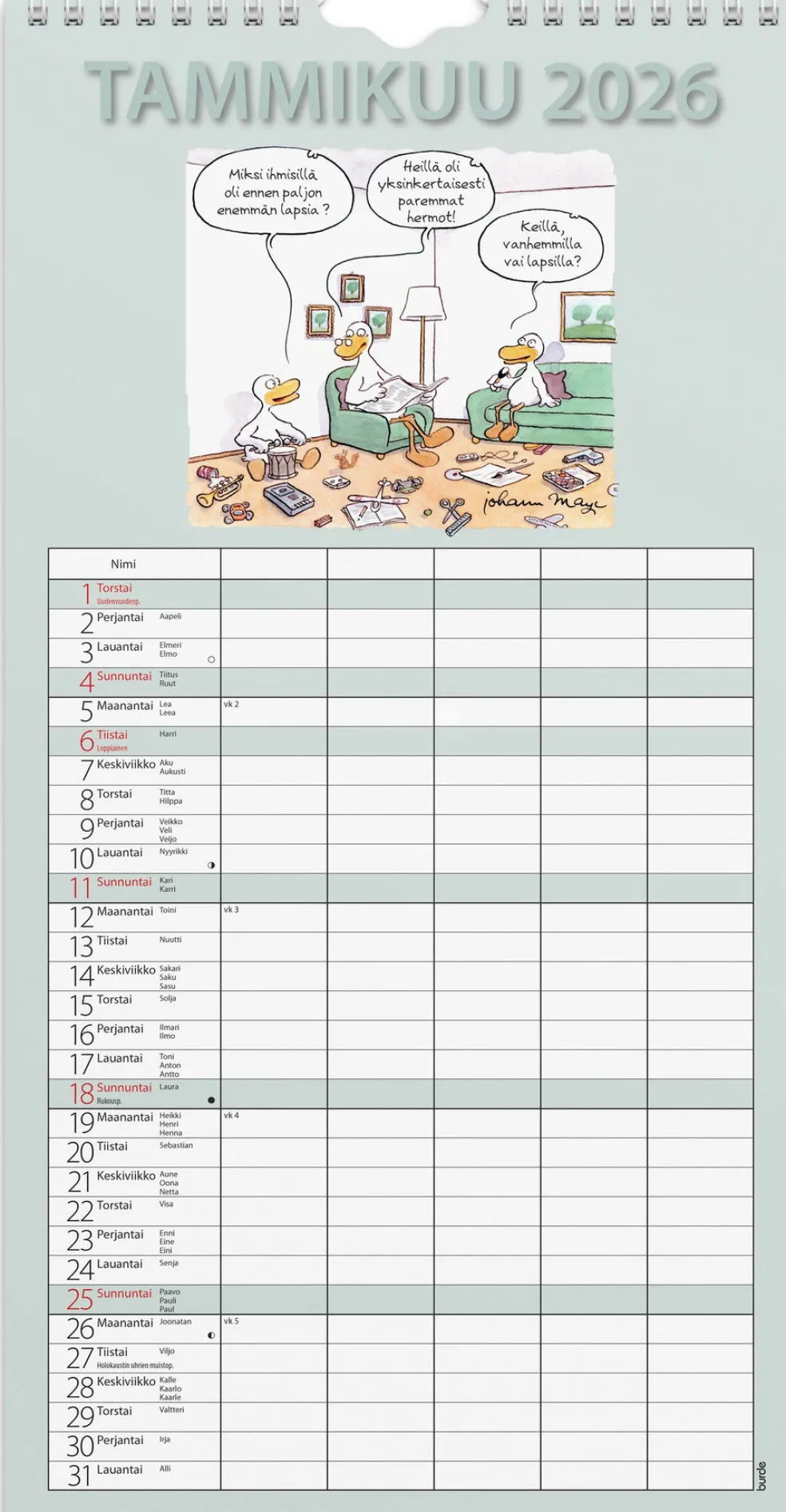 Perhekalenteri Hauska 2025-2026 (lukuvuosikalenteri)