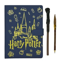 Päiväkirjasetti A5 Harry Potter, päiväkirja taikasauva kuulakärkikynä & “noidan luuta” lyijykynä