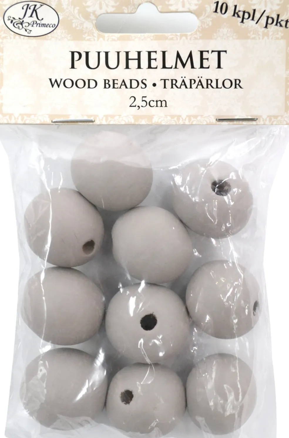 Puuhelmet 2,5 cm 10 kpl harmaa