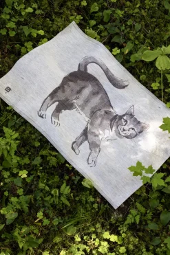 Pyyhe Lapuan Kankurit Kissa x Teemu Järvi 46x70cm, valko-musta pellava-puuvilla