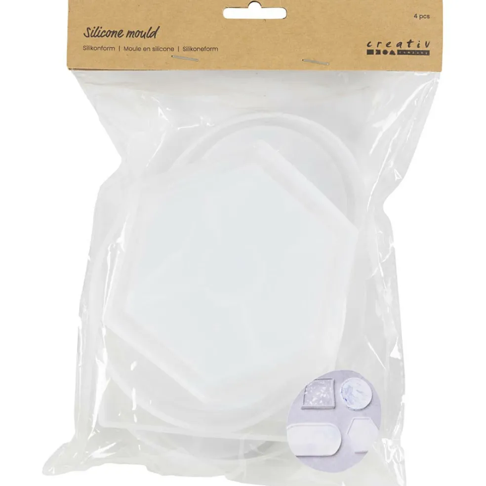 Silikonimuotti alusta 4 kpl soikea, pyöreä, neliö ja kuusikulmainen