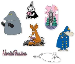 Tarrapakkaus Muumi 6 kpl, Muumipeikko, Nipsu, Mörkö, Muumitalo, Pikku Myy ja Hemuli NordicBuddies
