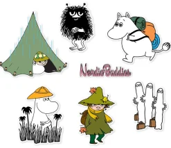 Tarrapakkaus Muumi 6 kpl, Muumipeikko, Nuuskamuikkunen, Haisuli ja Hattivatit NordicBuddies