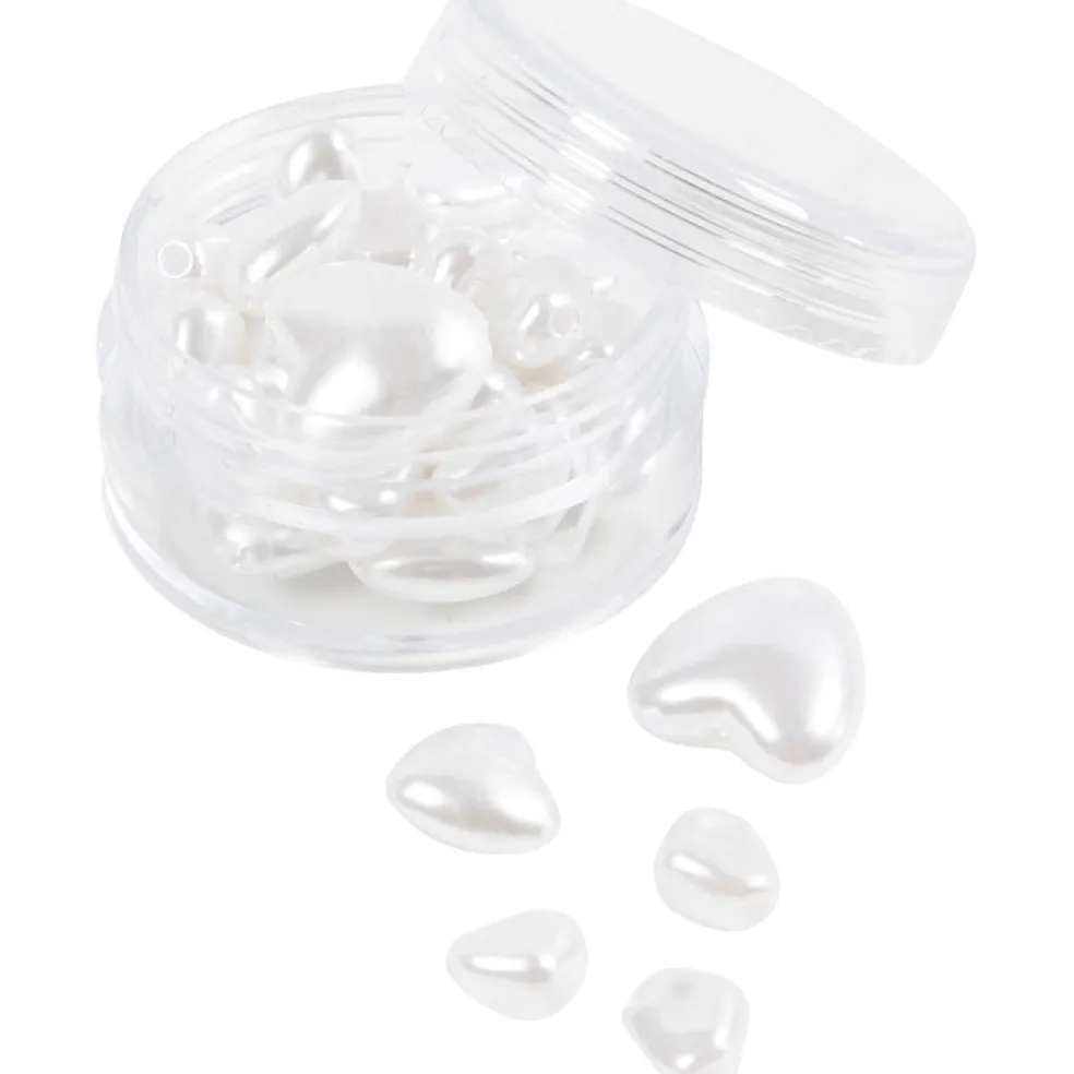 Vahahelmet 32 kpl sydämet helmiäisvalkoiset