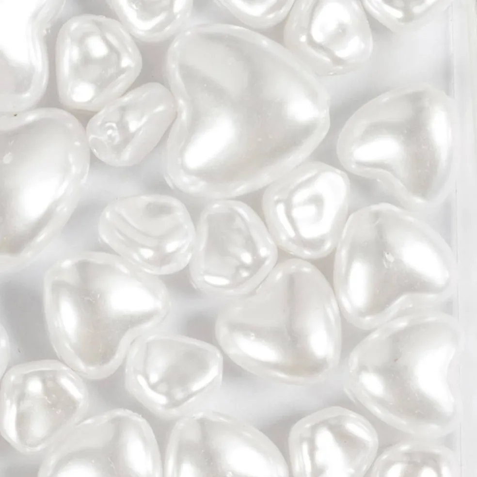 Vahahelmet 32 kpl sydämet helmiäisvalkoiset