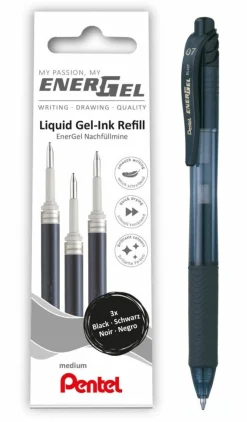 Vaihtosäiliö 3 kpl musta + Geelikynä Pentel