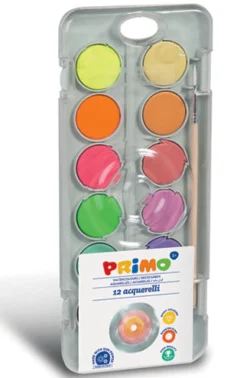 Vesivärit + sivellin, erikoisvärit: 6 metalliväriä, 6 neonväriä Primo