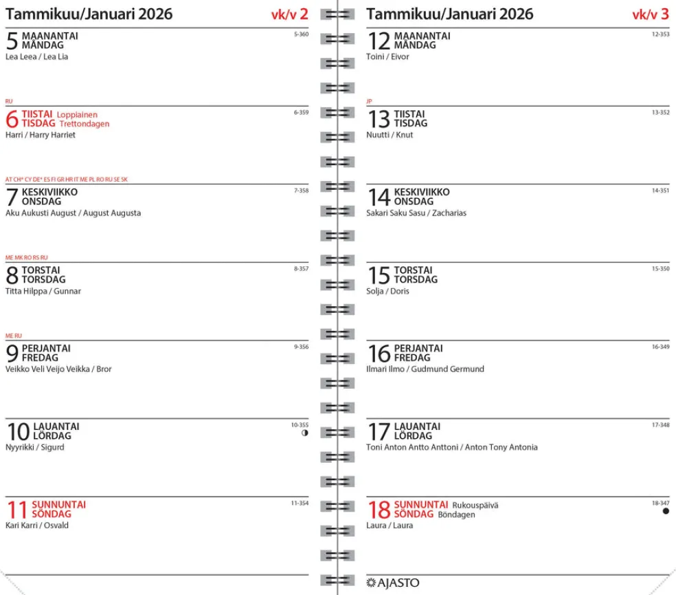 Viikkopäivyri/Veckodatumvisare 14, tummanharmaa 2026