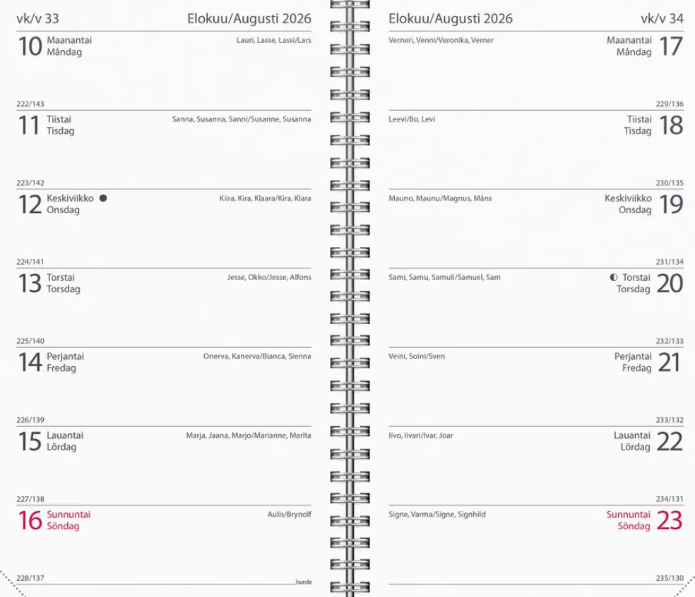 2-viikon pöytäkalenteri musta Eco 2026