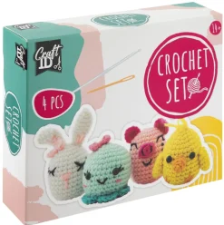 Virkkaussetti 4 eläintä: Mustekala, possu, kana ja jänis